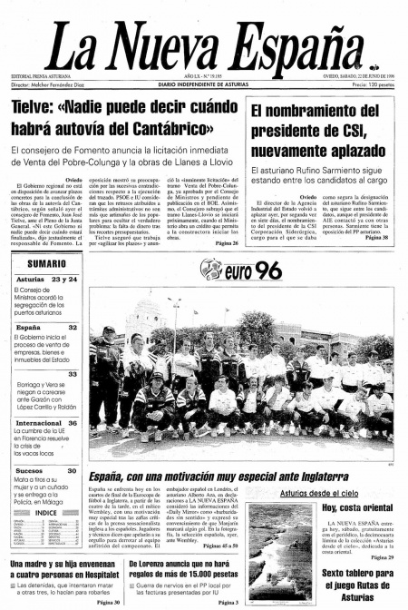 Portada Sábado 22 de  de 1996