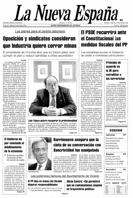 Portada Martes 25 de  de 1996