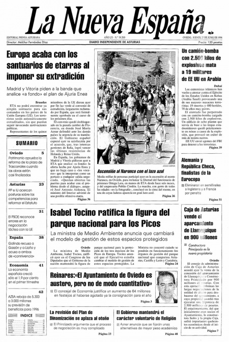 Portada Jueves 27 de  de 1996