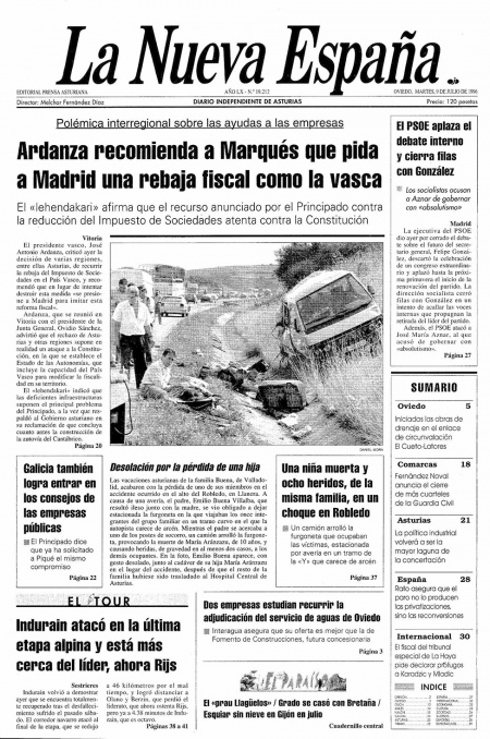 Portada Martes 9 de  de 1996