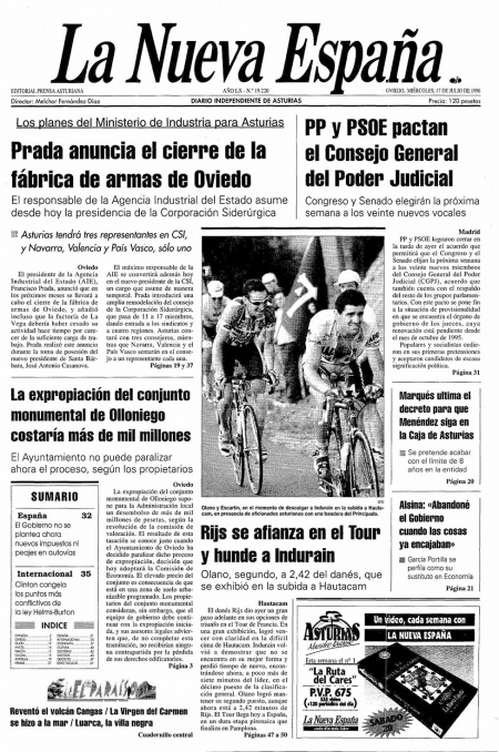 Portada Miércoles 17 de  de 1996