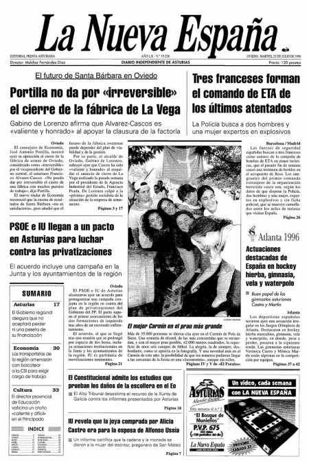 Portada Martes 23 de  de 1996