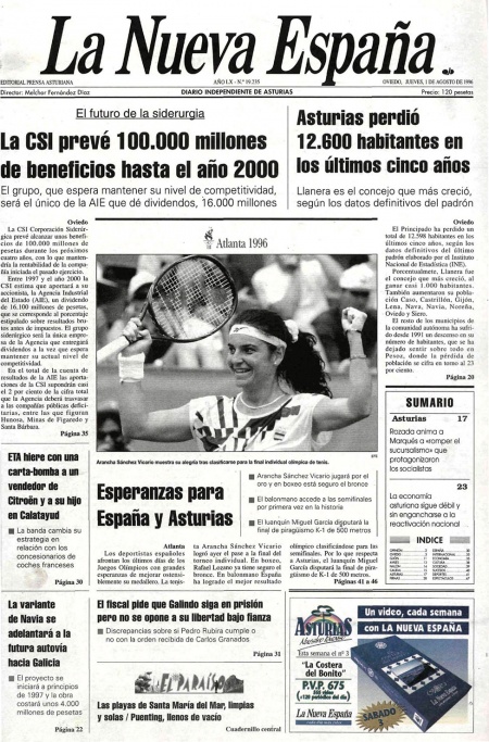 Portada Jueves 1 de  de 1996