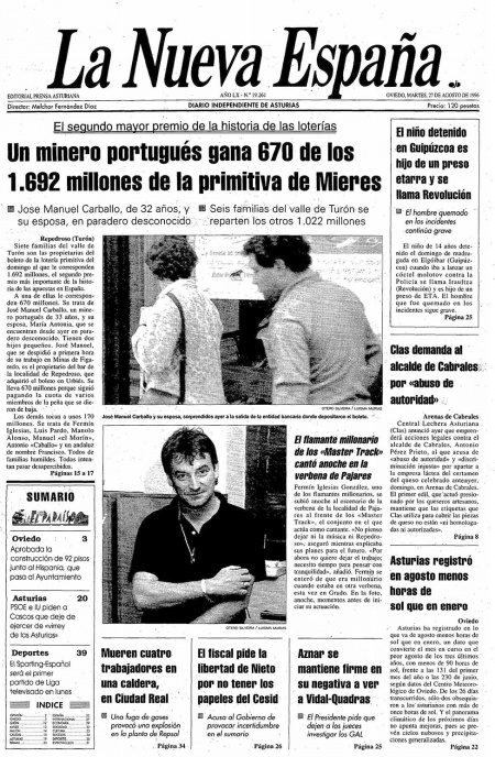 Portada Martes 27 de  de 1996