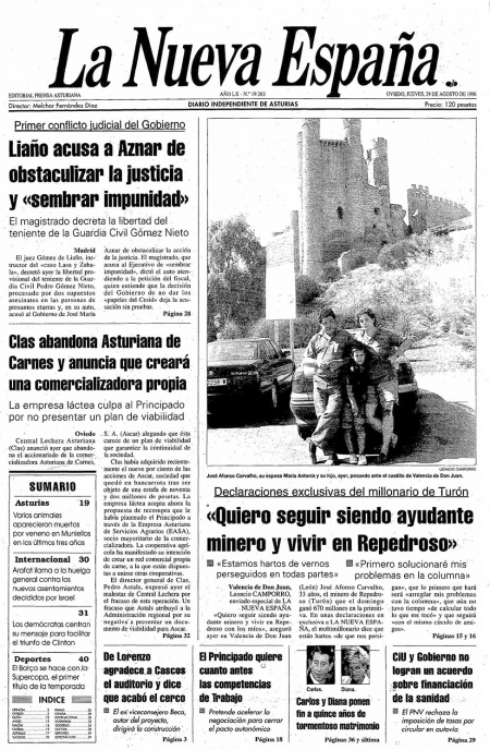 Portada Jueves 29 de  de 1996