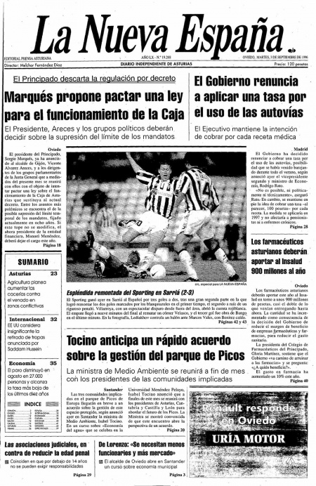 Portada Martes 3 de  de 1996