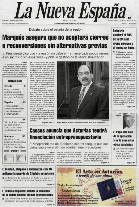 Portada Miércoles 9 de Octubre de 1996