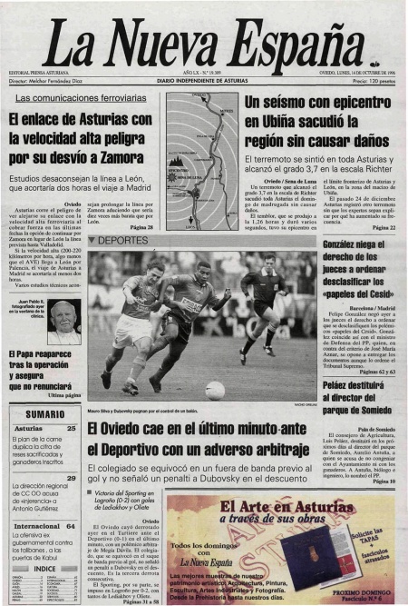 Portada Lunes 14 de Octubre de 1996