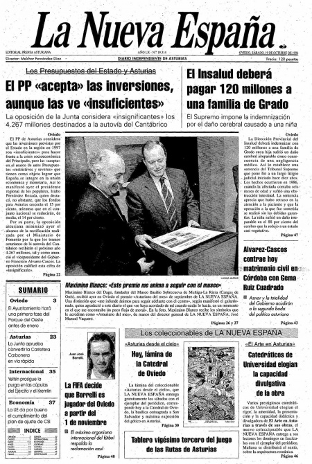 Portada Sábado 19 de Octubre de 1996