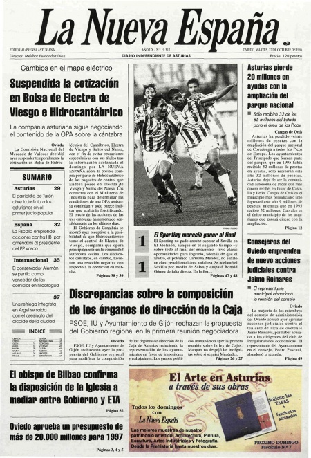 Portada Martes 22 de Octubre de 1996