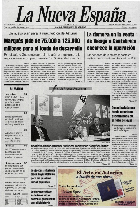 Portada Viernes 25 de Octubre de 1996