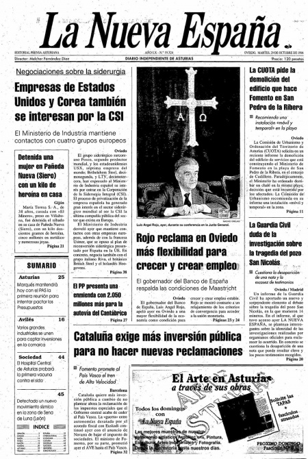 Portada Martes 29 de Octubre de 1996