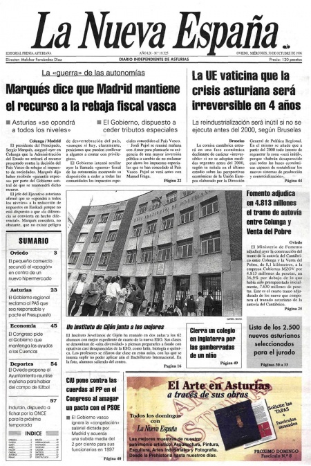Portada Miércoles 30 de Octubre de 1996