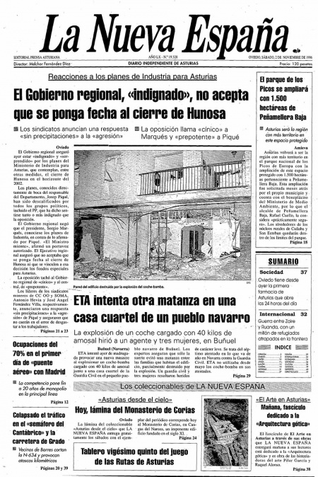 Portada Sábado 2 de Noviembre de 1996