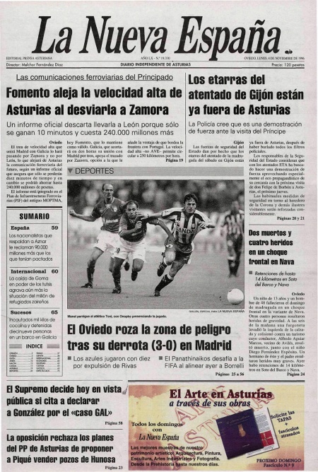Portada Lunes 4 de Noviembre de 1996