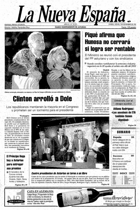 Portada Jueves 7 de Noviembre de 1996