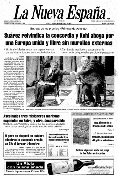 Portada Sábado 9 de Noviembre de 1996