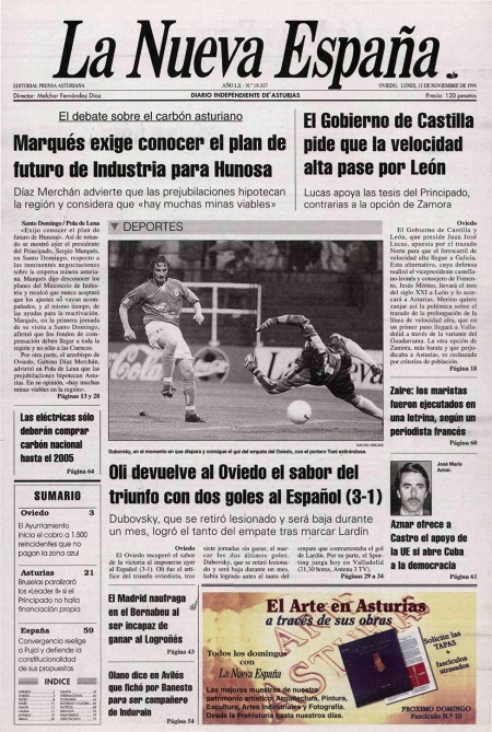 Portada Lunes 11 de Noviembre de 1996