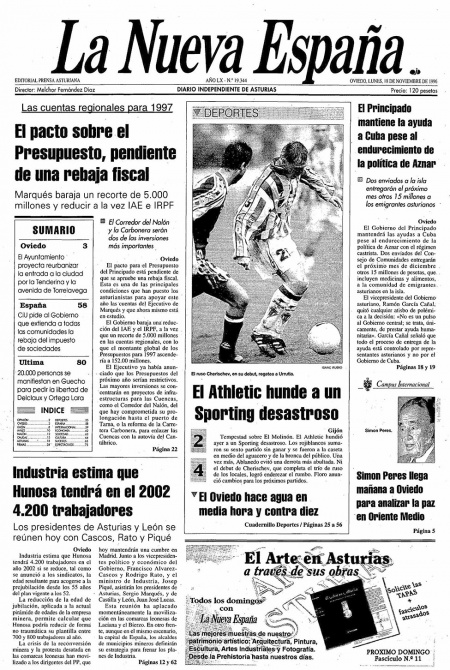 Portada Lunes 18 de Noviembre de 1996
