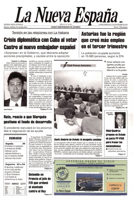 Portada Miércoles 27 de Noviembre de 1996