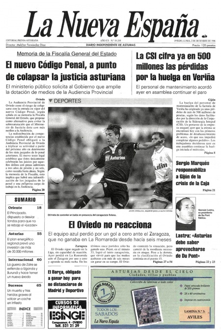 Portada Lunes 2 de Diciembre de 1996