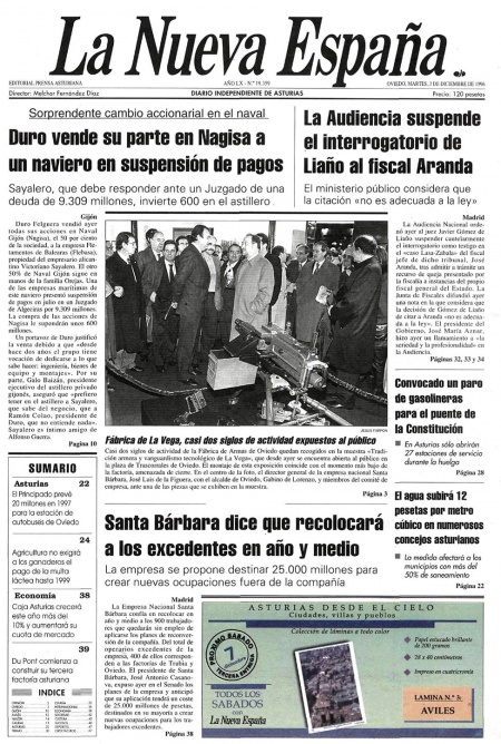 Portada Martes 3 de Diciembre de 1996