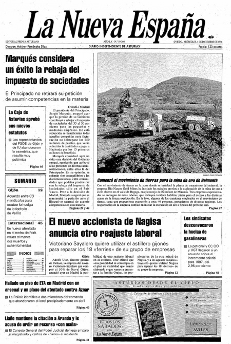 Portada Miércoles 4 de Diciembre de 1996