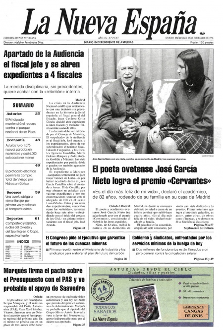 Portada Miércoles 11 de Diciembre de 1996