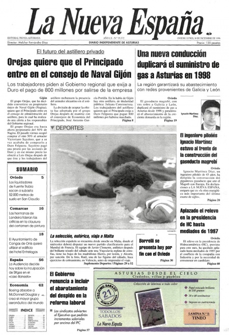 Portada Lunes 16 de Diciembre de 1996