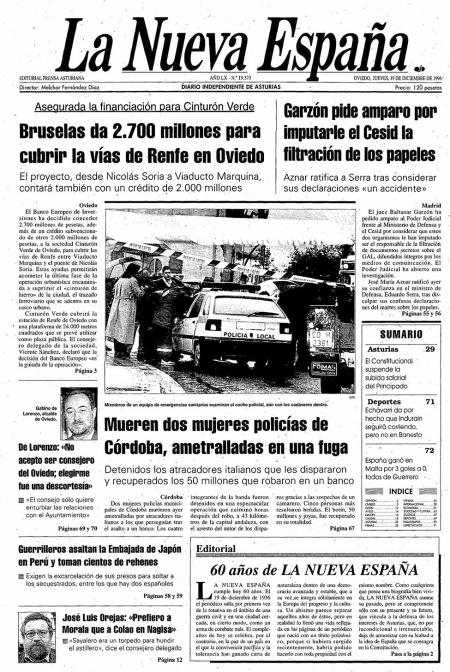 Portada Jueves 19 de Diciembre de 1996