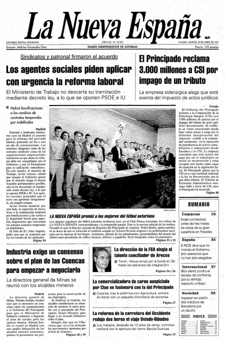 Portada Martes 29 de  de 1997