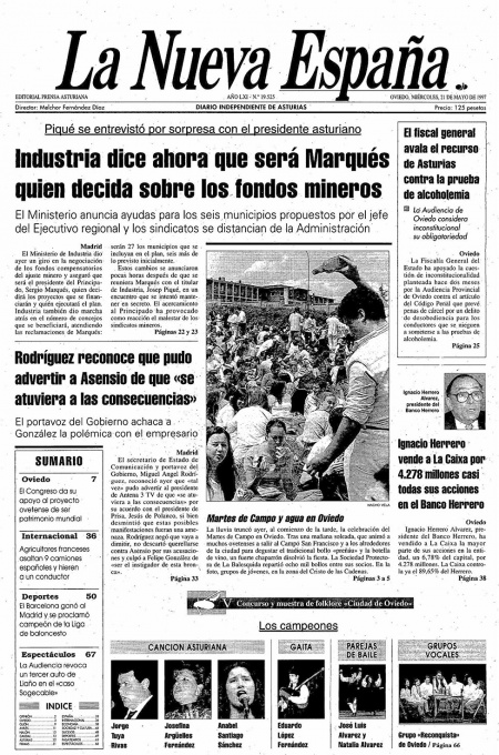 Portada Miércoles 21 de  de 1997