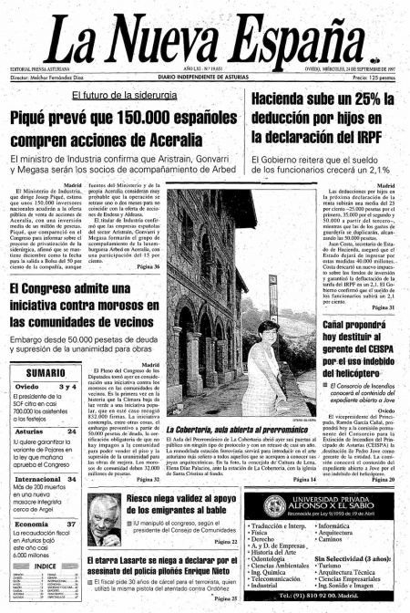 Portada Miércoles 24 de  de 1997