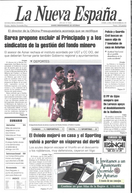 Portada Lunes 3 de Noviembre de 1997