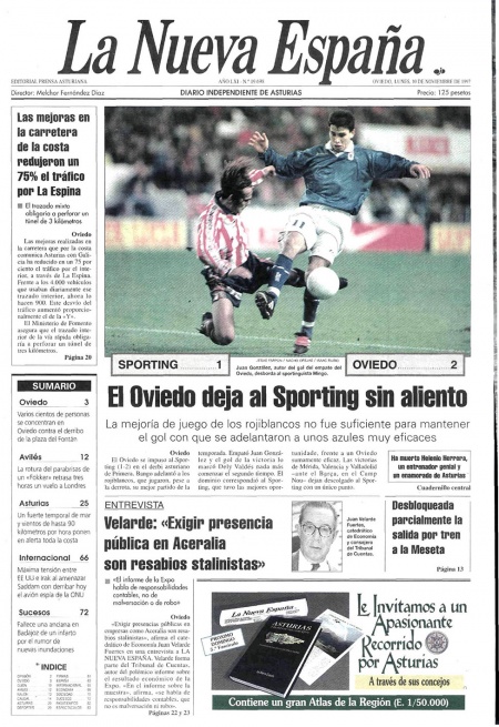 Portada Lunes 10 de Noviembre de 1997