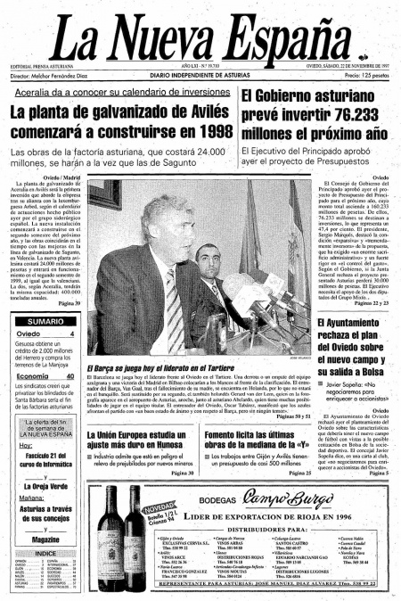 Portada Sábado 22 de Noviembre de 1997