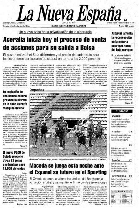 Portada Lunes 24 de Noviembre de 1997
