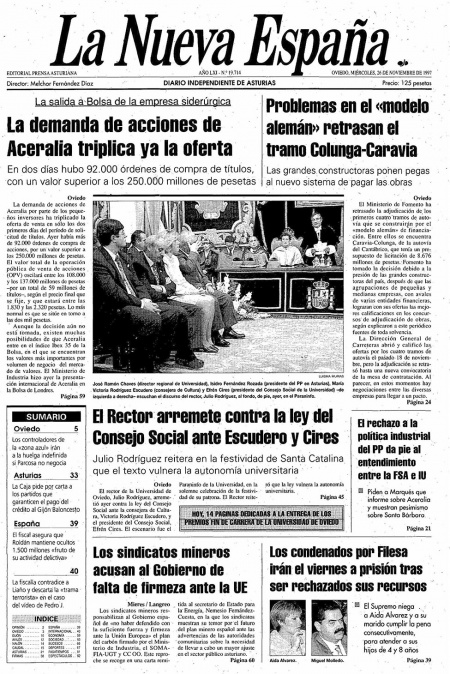 Portada Miércoles 26 de Noviembre de 1997