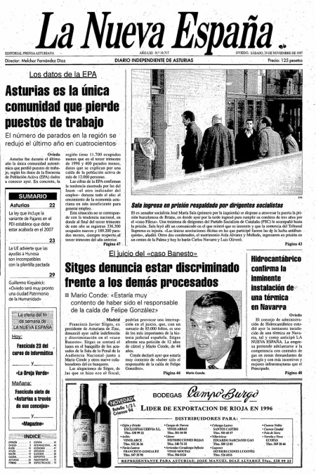 Portada Sábado 29 de Noviembre de 1997