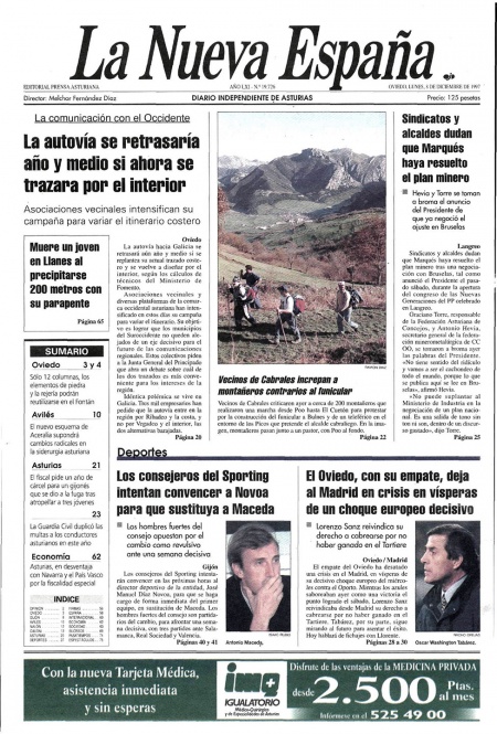 Portada Lunes 8 de Diciembre de 1997