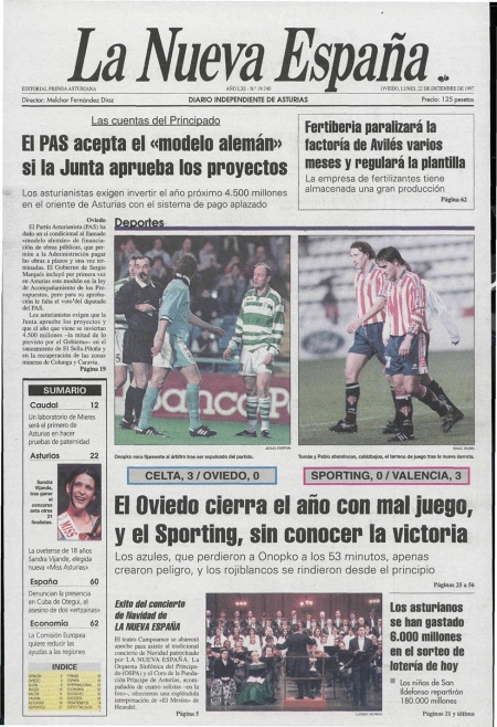 Portada Lunes 22 de Diciembre de 1997