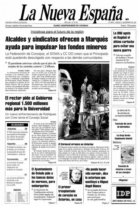 Portada Sábado 21 de  de 1998