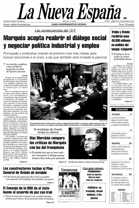 Portada Miércoles 25 de  de 1998