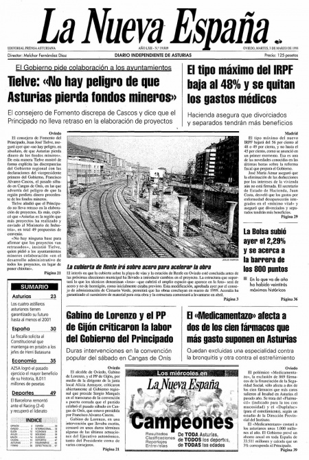 Portada Martes 3 de  de 1998
