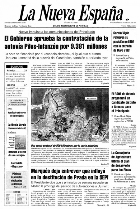 Portada Sábado 14 de  de 1998