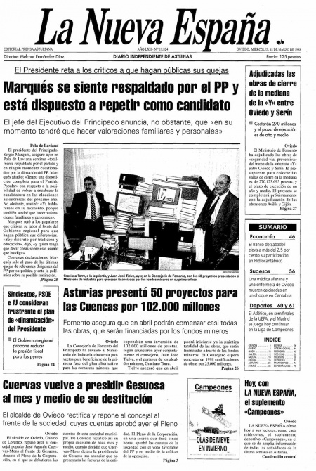 Portada Miércoles 18 de  de 1998