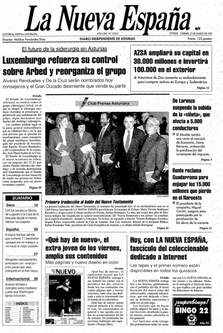 Portada Viernes 27 de  de 1998
