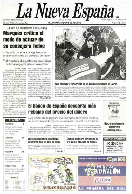 Portada Miércoles 1 de  de 1998