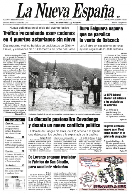 Portada Jueves 9 de  de 1998