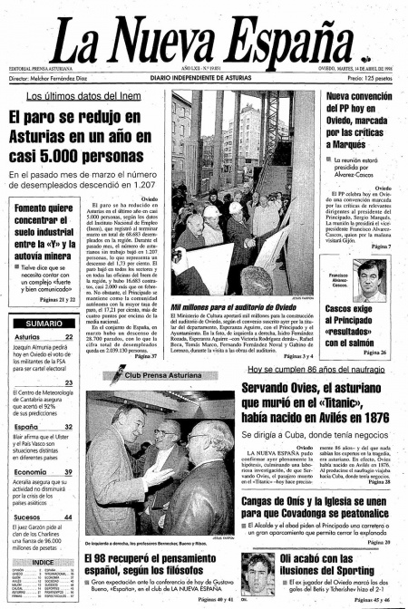 Portada Martes 14 de  de 1998